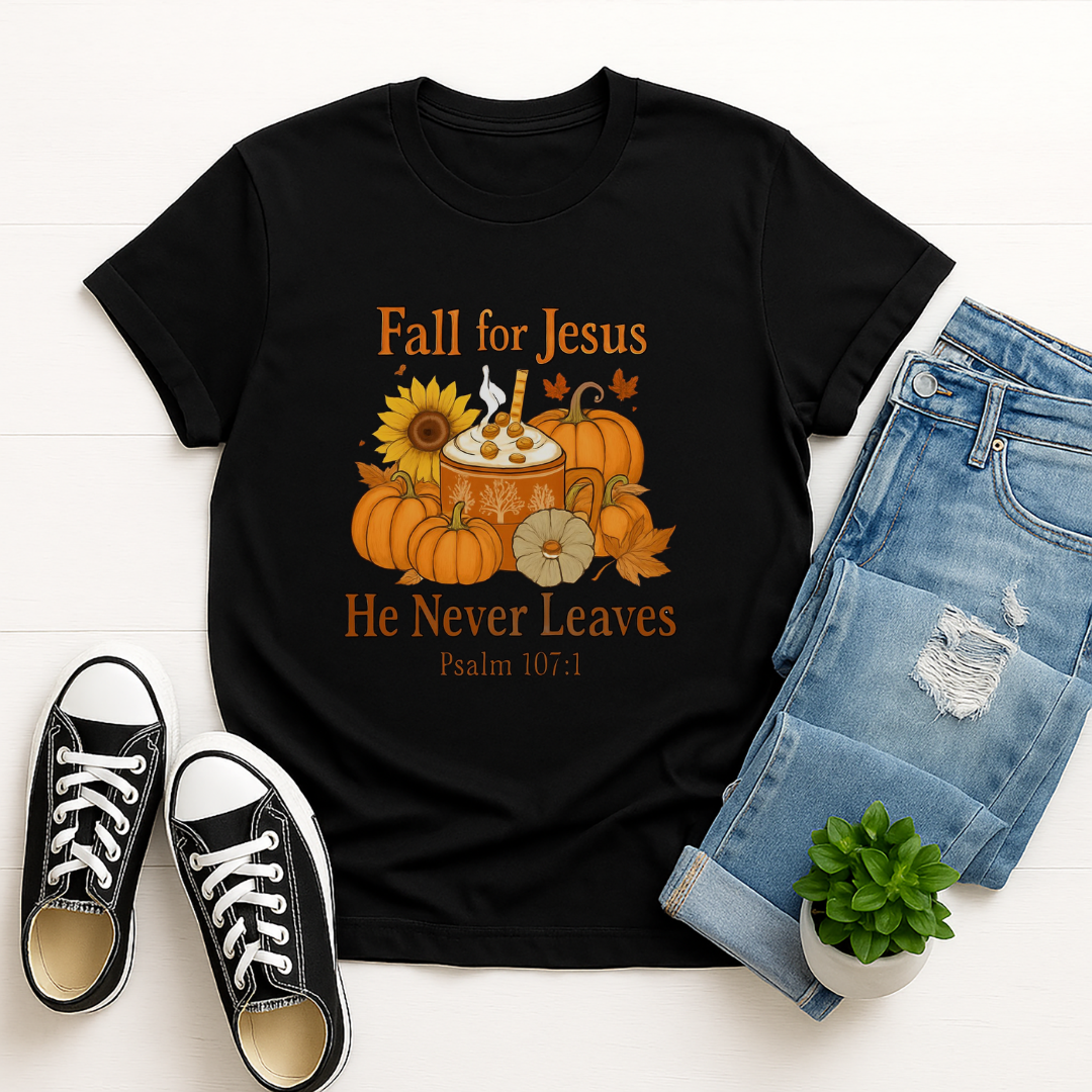 Fall for Jesus He Never Leave Unisex Tee